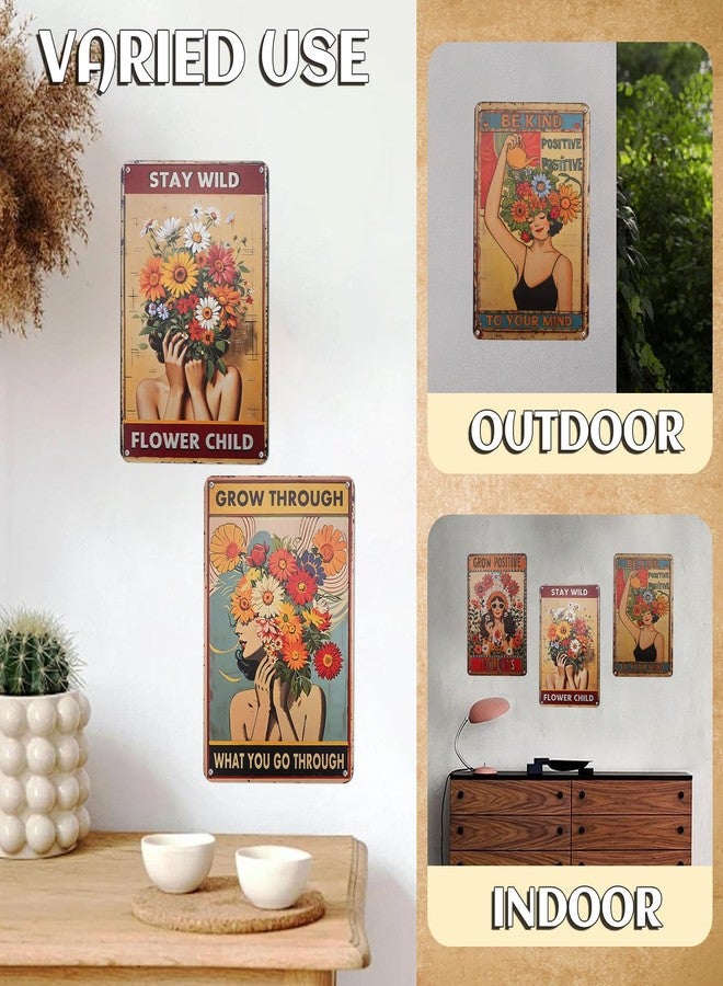 HMIEPRS 4PCS Vintage Tin Metal Sign, Boho Inspirational Wall Art Signs Decor, Hippie Metal Poster Retro Signs for Gifts Women Office Bedroom Kitchen Living Room Cafes Bar Public 8x12 Inch (Tin Sign01) - Image 3